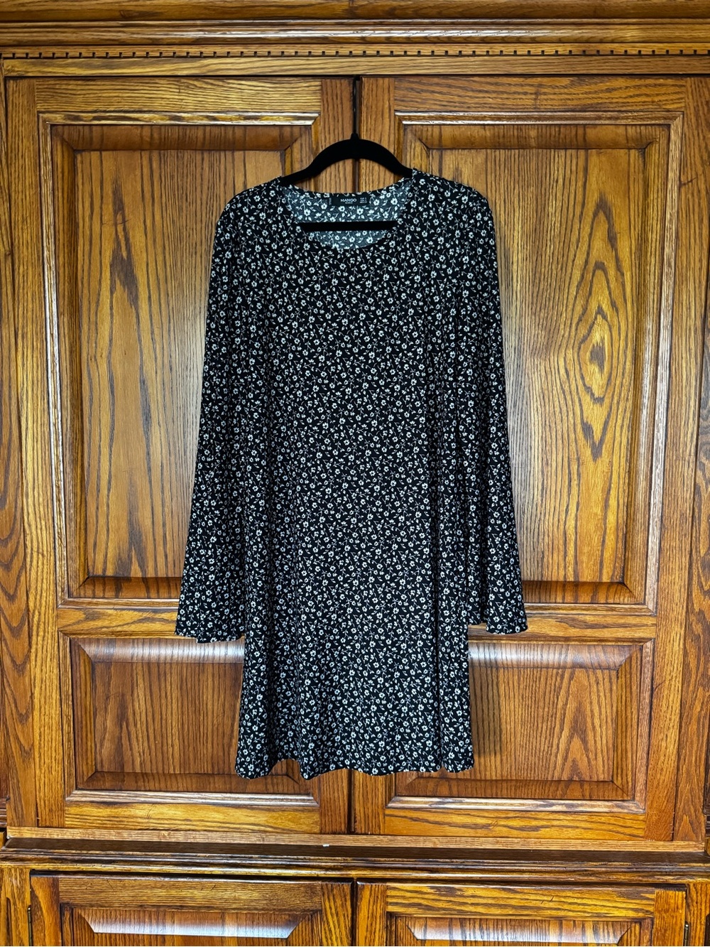 Mango Black Floral Long-Sleeve Mini Dress